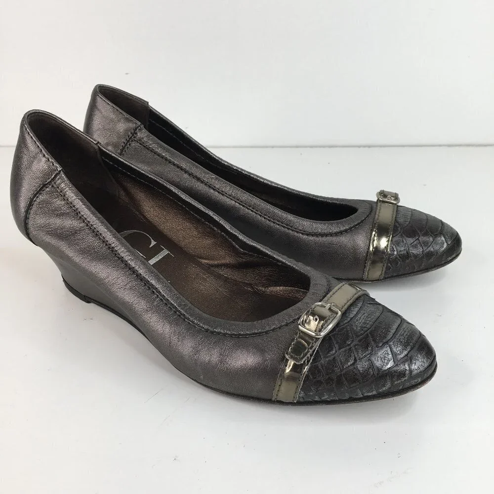 AGL Bronze Metallic Leather Captoe Wedges Pump Size 37